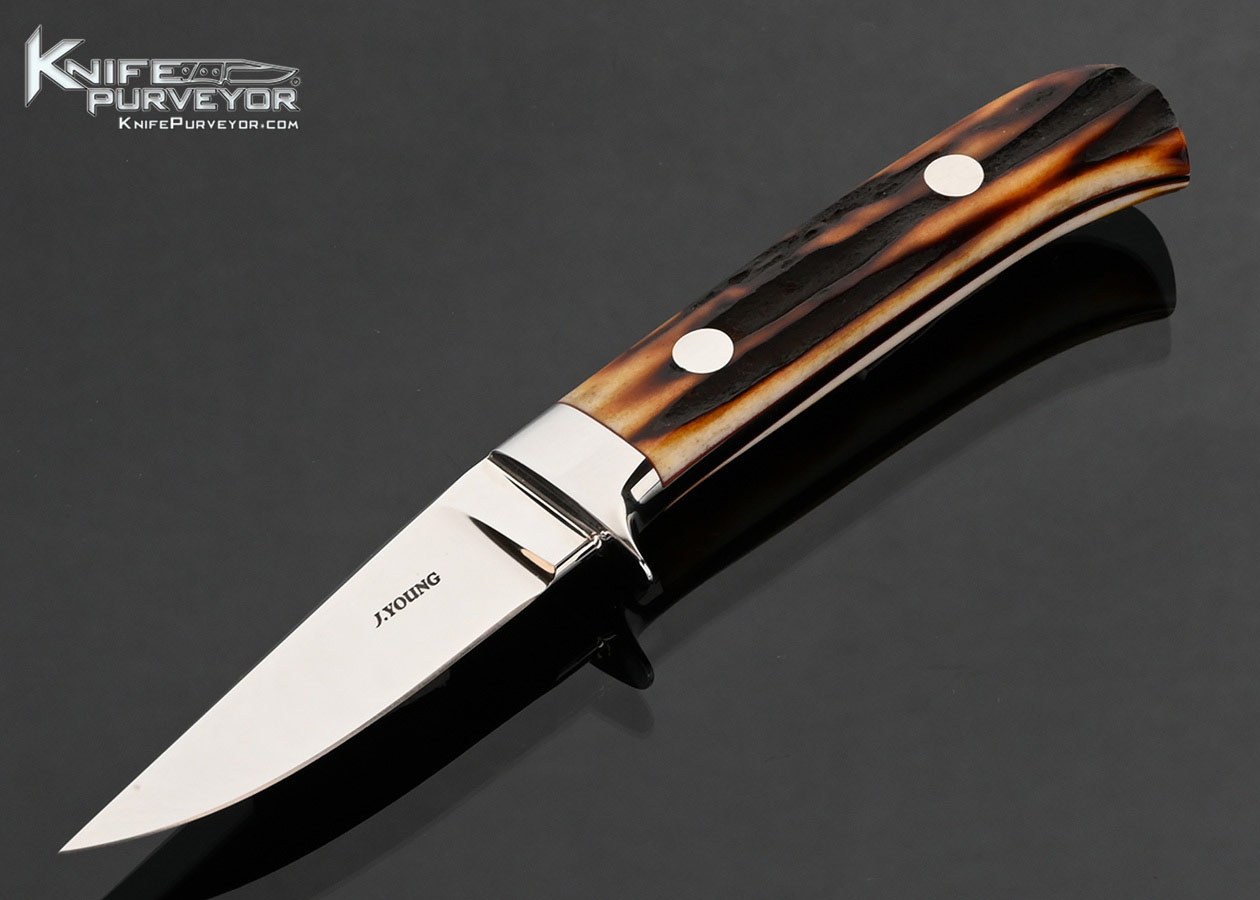 John Young Custom Knife Amber Stag Small Hunter 18068