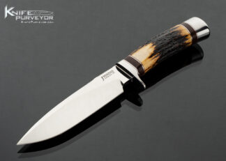 John Young Custom Knife Stag Drop Point with Signed Sheath 18147