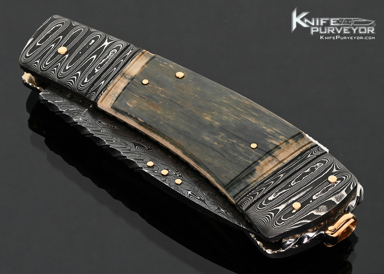 Kay Embertsen Custom Knife Sole Authorship Damascus and Mammoth Lockback - Image 2