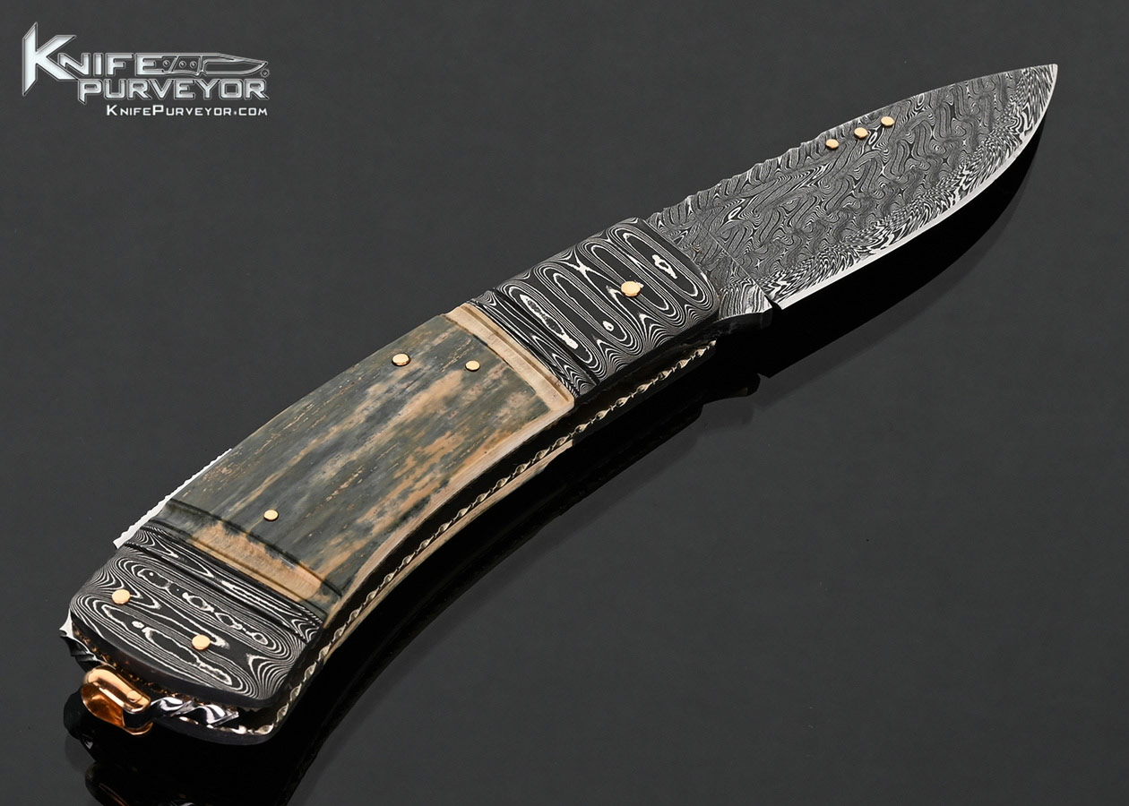 Kay Embertsen Custom Knife Sole Authorship Damascus and Mammoth Lockback - Image 3