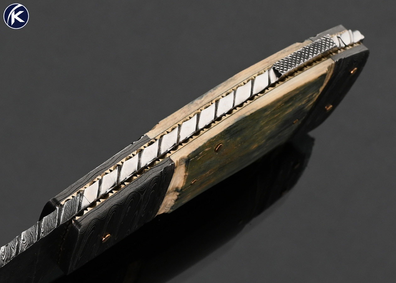 Kay Embertsen Custom Knife Sole Authorship Damascus and Mammoth Lockback - Image 4