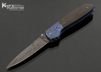 Larry-Newton-Custom-Knife-Damascus-with-ZircoTi-Bolsters-and-Carbon-Fiber-Linerlock-