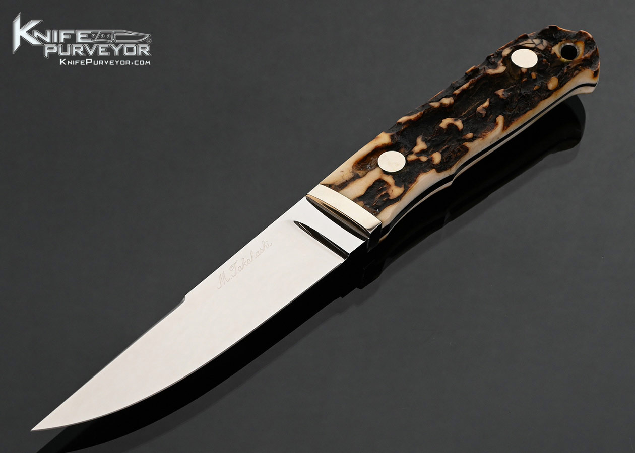 Masao Takahashi Custom Knife Stag Hunter with Leather Sheath 18066