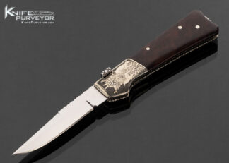 Mike Whiskers Allen Custom Knife "Coffin Switchblade" Nickel Silver Engraved by Jim Nixon and Burl Wood Tab Release Auto