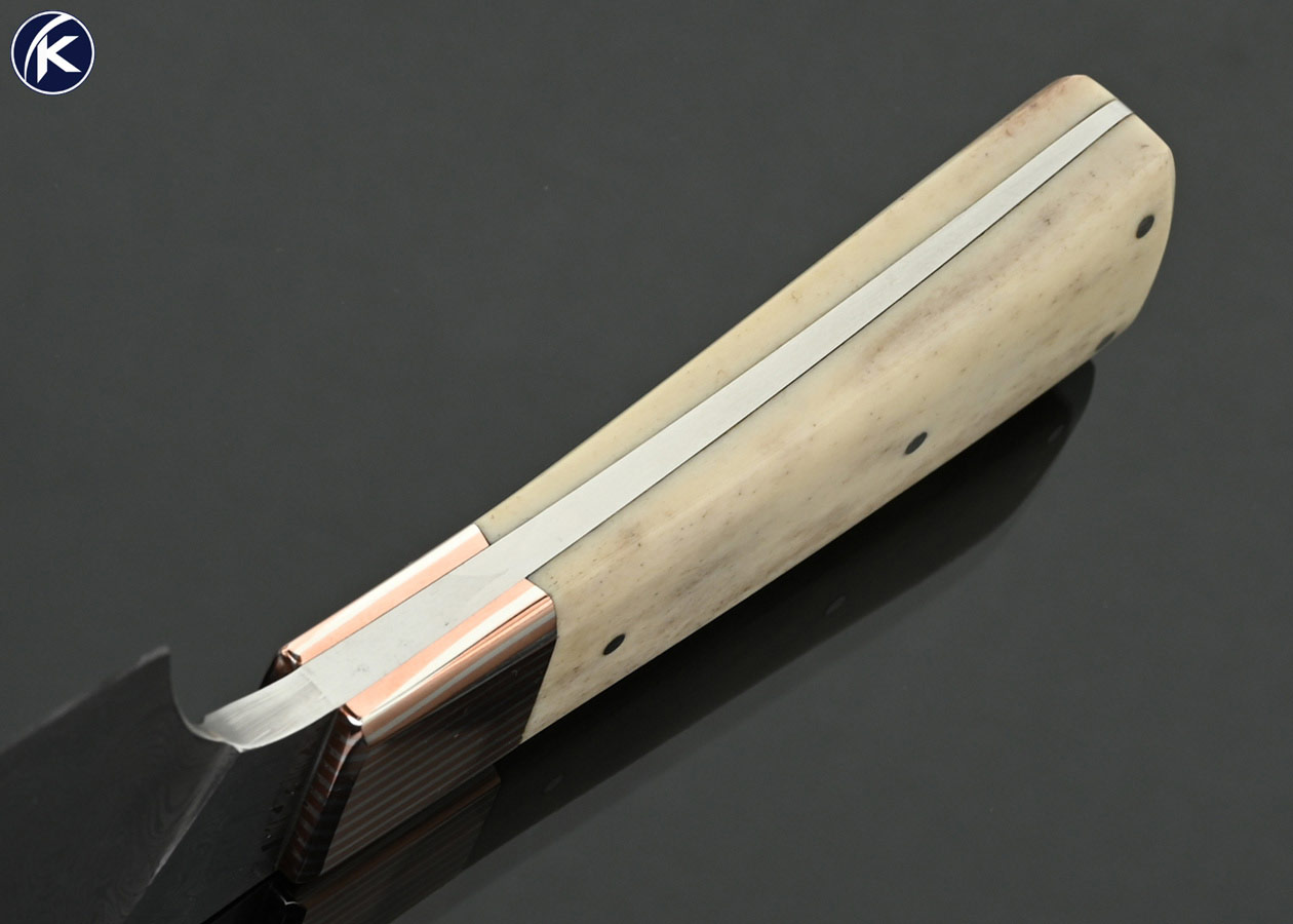 Philip Baldwin Custom Knife Sole Authorship Damascus and Mokume with Bone Chef's Knife 18058