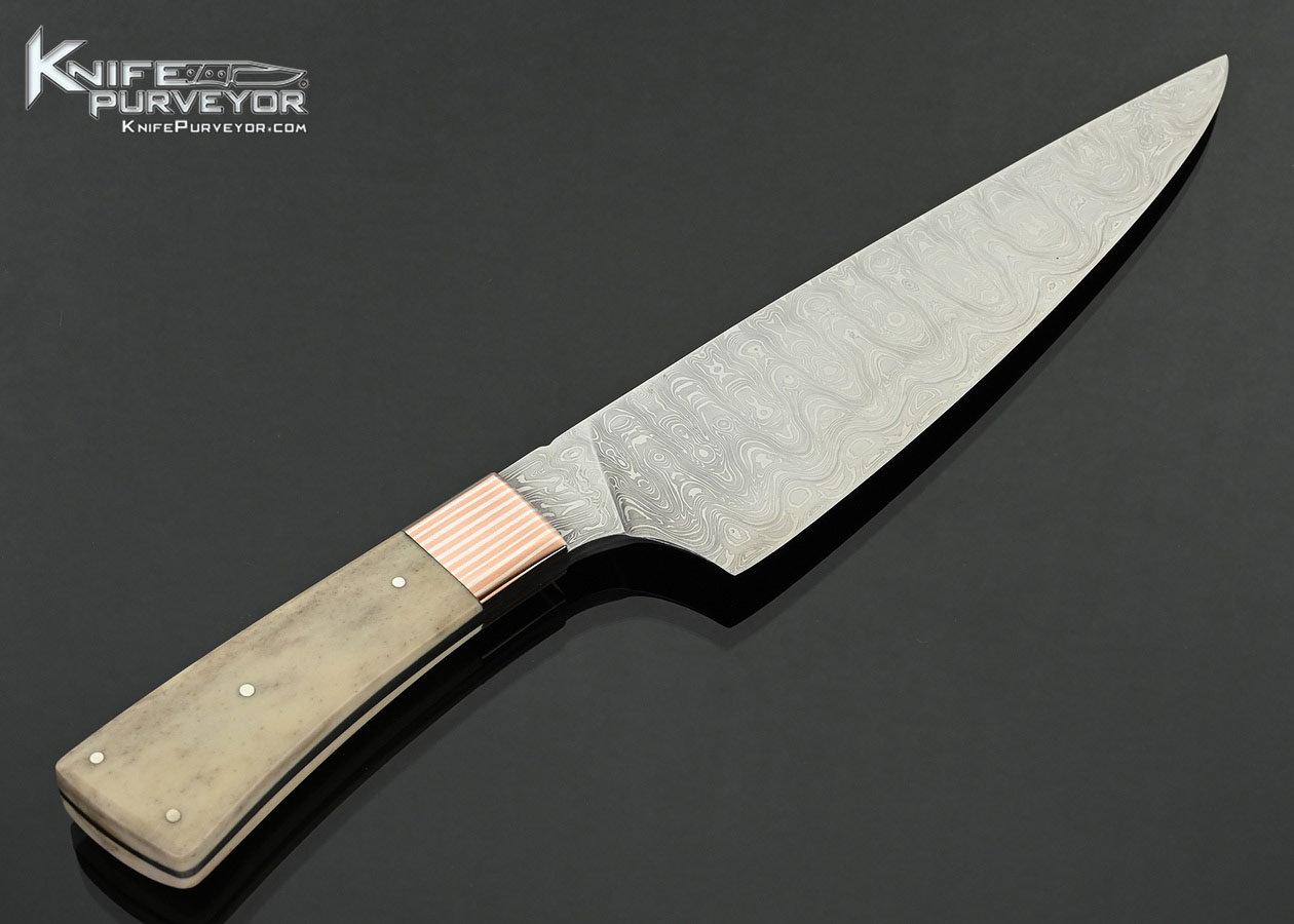 Philip Baldwin Custom Knife Sole Authorship Damascus and Mokume with Bone Chef's Knife - Image 3