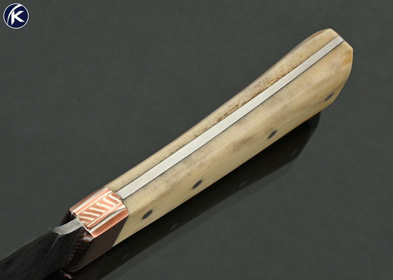 Philip Baldwin Custom Knife Sole Authorship Damascus and Mokume with Bone Paring Knife 18059