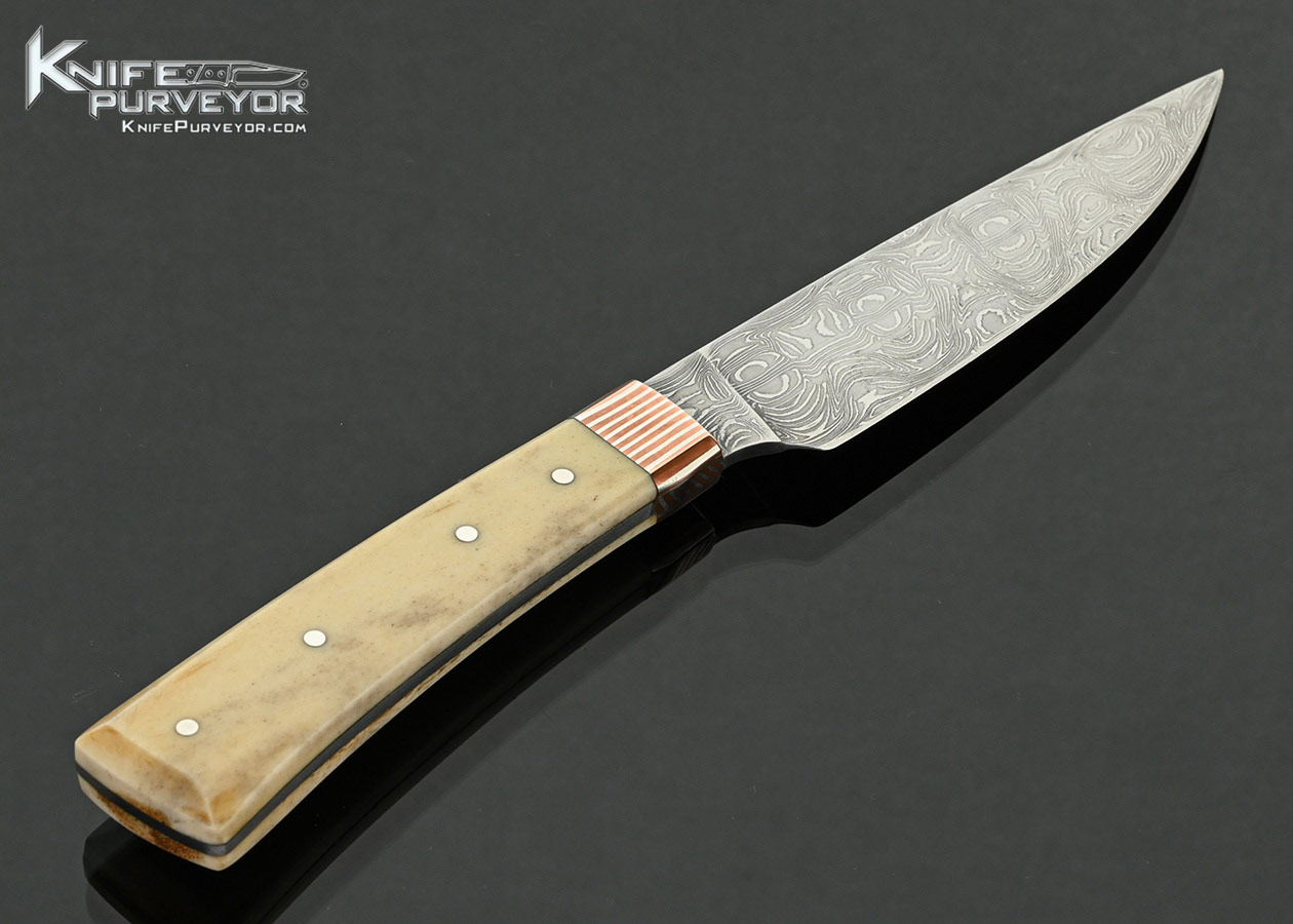 Philip Baldwin Custom Knife Sole Authorship Damascus and Mokume with Bone Paring Knife - Image 3