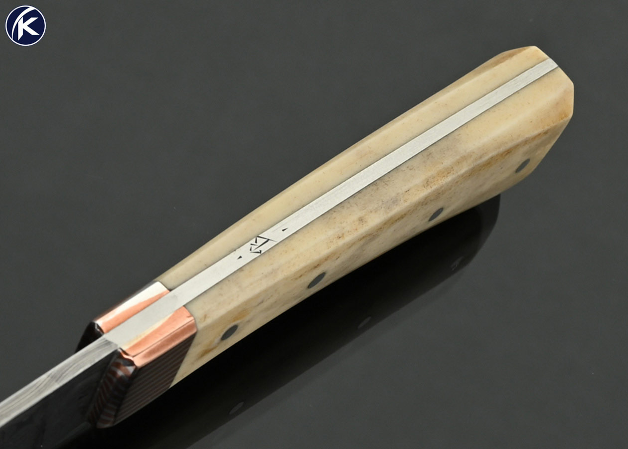 Philip Baldwin Custom Knife Sole Authorship Damascus and Mokume with Bone Paring Knife - Image 4