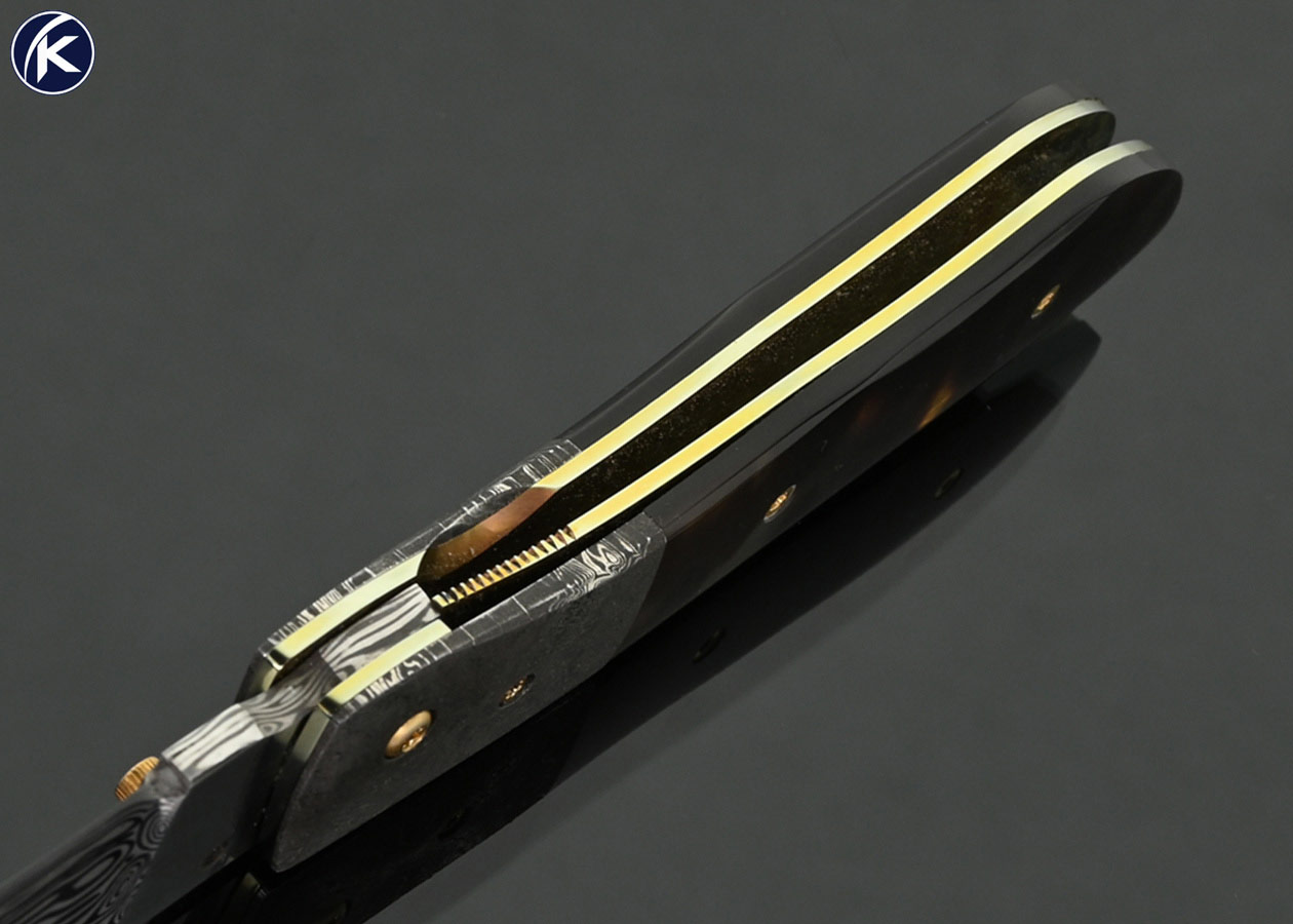 R.B. Johnson Custom Knife Damasteel with Mosaic Damascus Bolsters and Amber Linerlock - Image 5