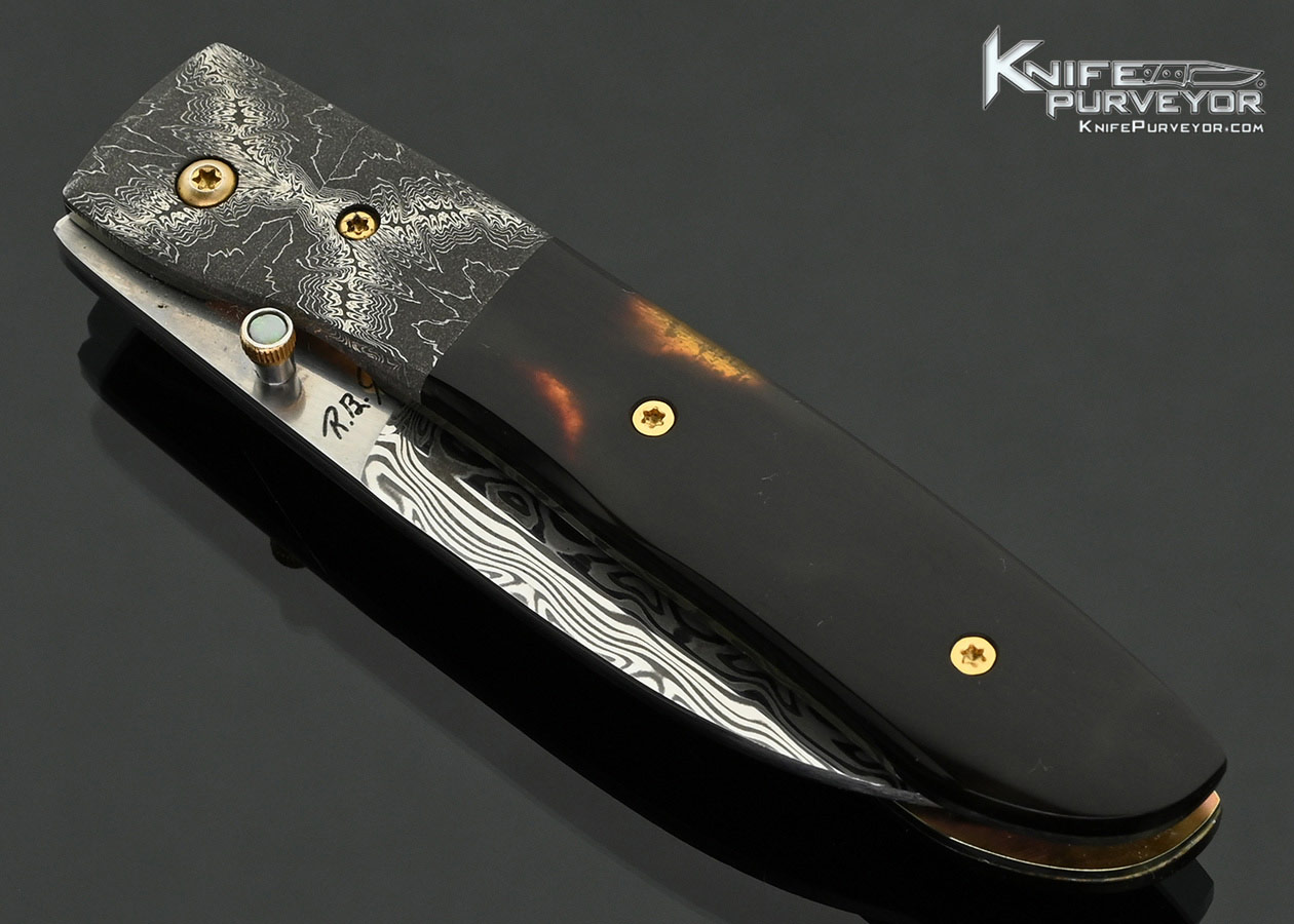 R.B. Johnson Custom Knife Damasteel with Mosaic Damascus Bolsters and Amber Linerlock - Image 2