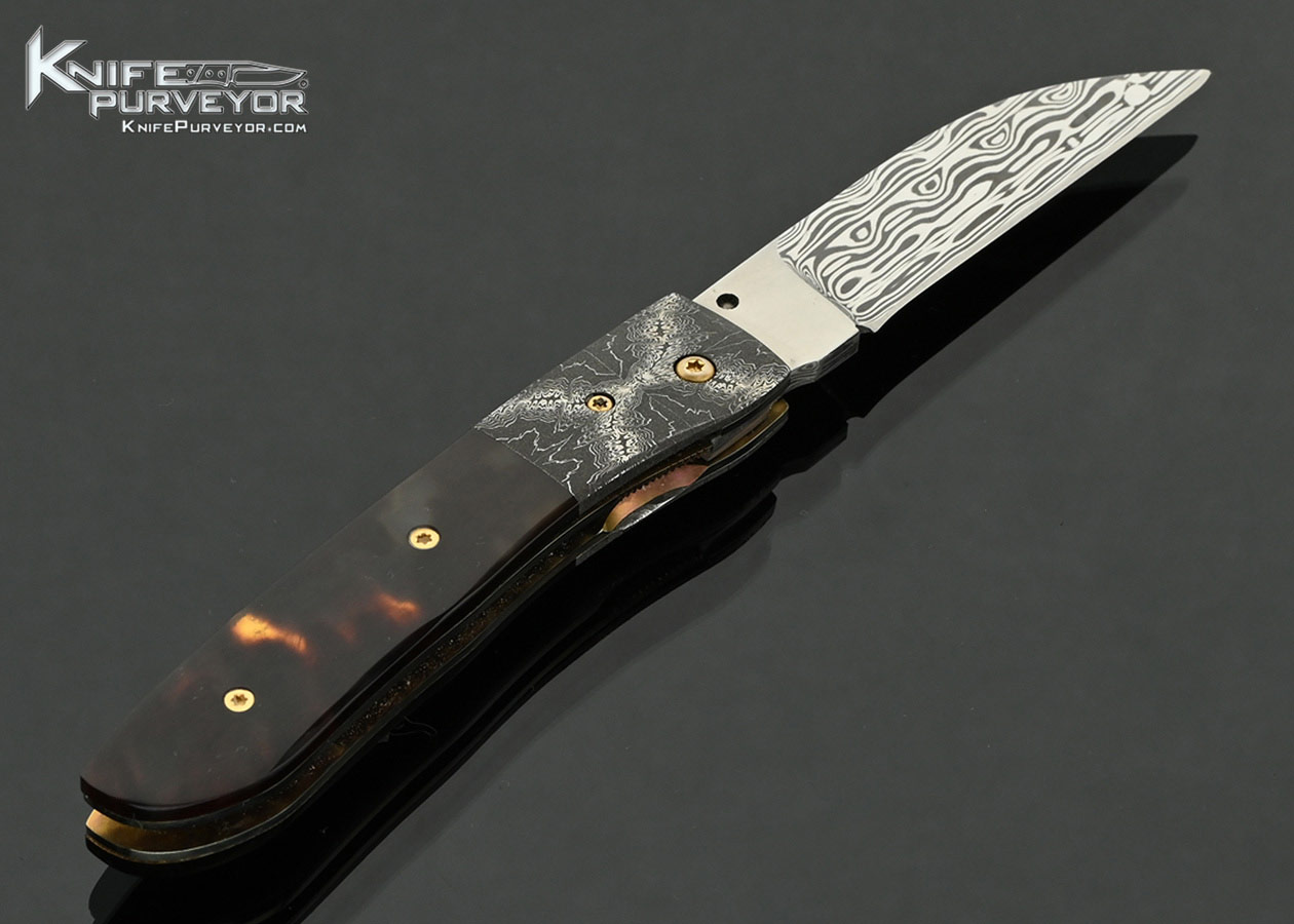 R.B. Johnson Custom Knife Damasteel with Mosaic Damascus Bolsters and Amber Linerlock - Image 3