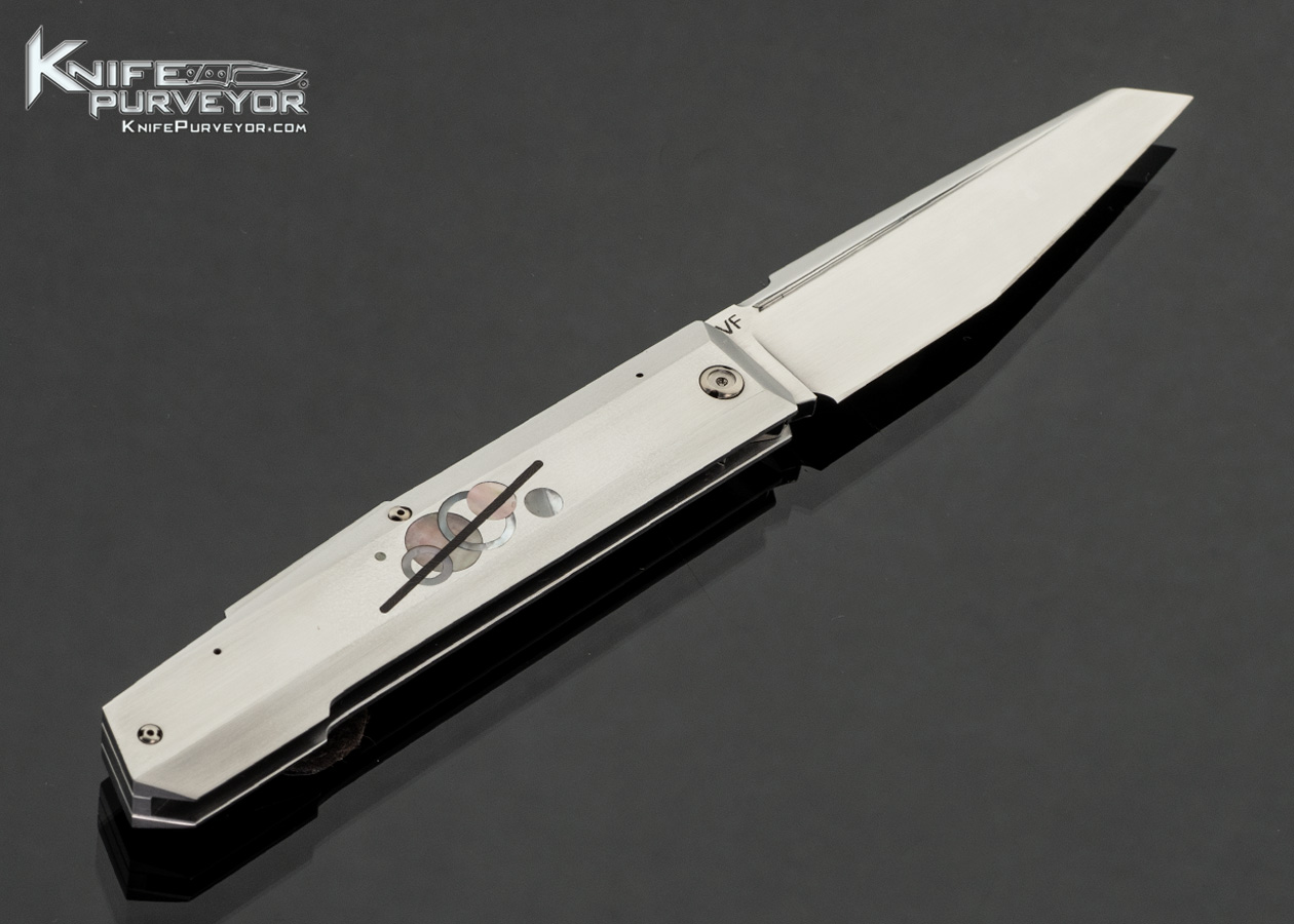 Remy Dupoux Custom Knife Model VF with Z40 Frame with Carbon Fiber, Pearl, and Black Lip Pearl Inlays Lockback - Image 3