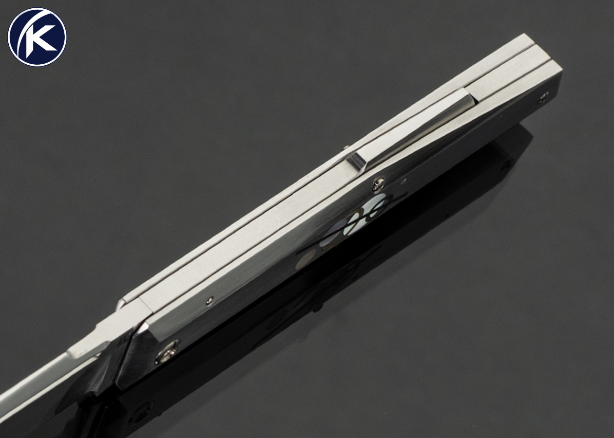 Remy Dupoux Custom Knife Model VF with Z40 Frame with Carbon Fiber, Pearl, and Black Lip Pearl Inlays Lockback - Image 4