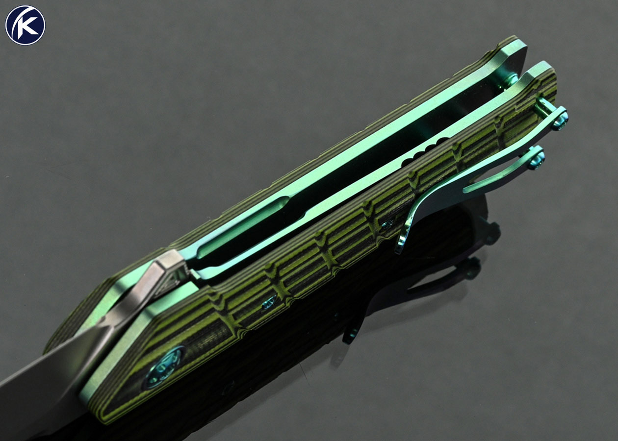 Richard-Rogers-Custom-Knife-AXIOM-Black-and-Green-G-10-Frag-Pattern-Flipper-Linerlock-