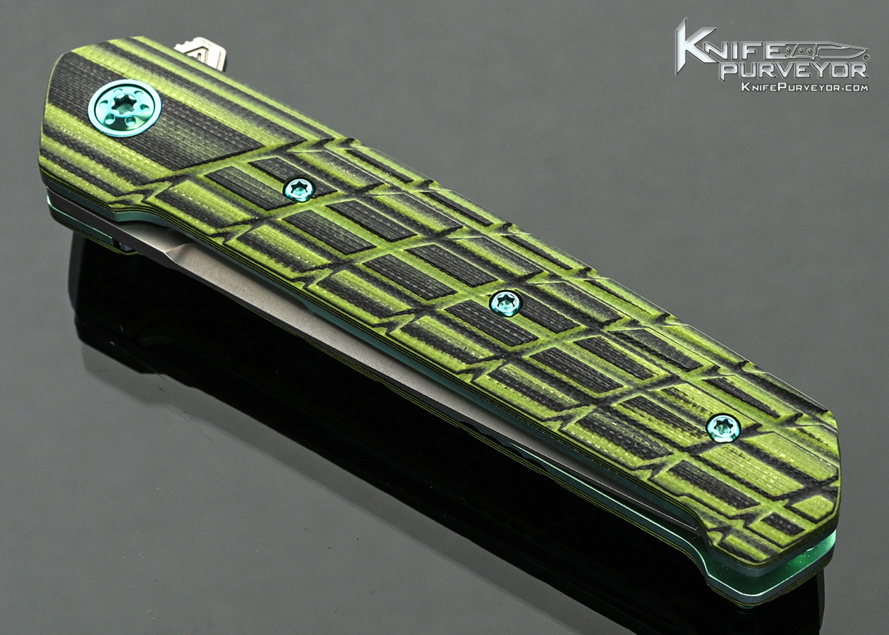 Richard-Rogers-Custom-Knife-AXIOM-Black-and-Green-G-10-Frag-Pattern-Flipper-Linerlock-