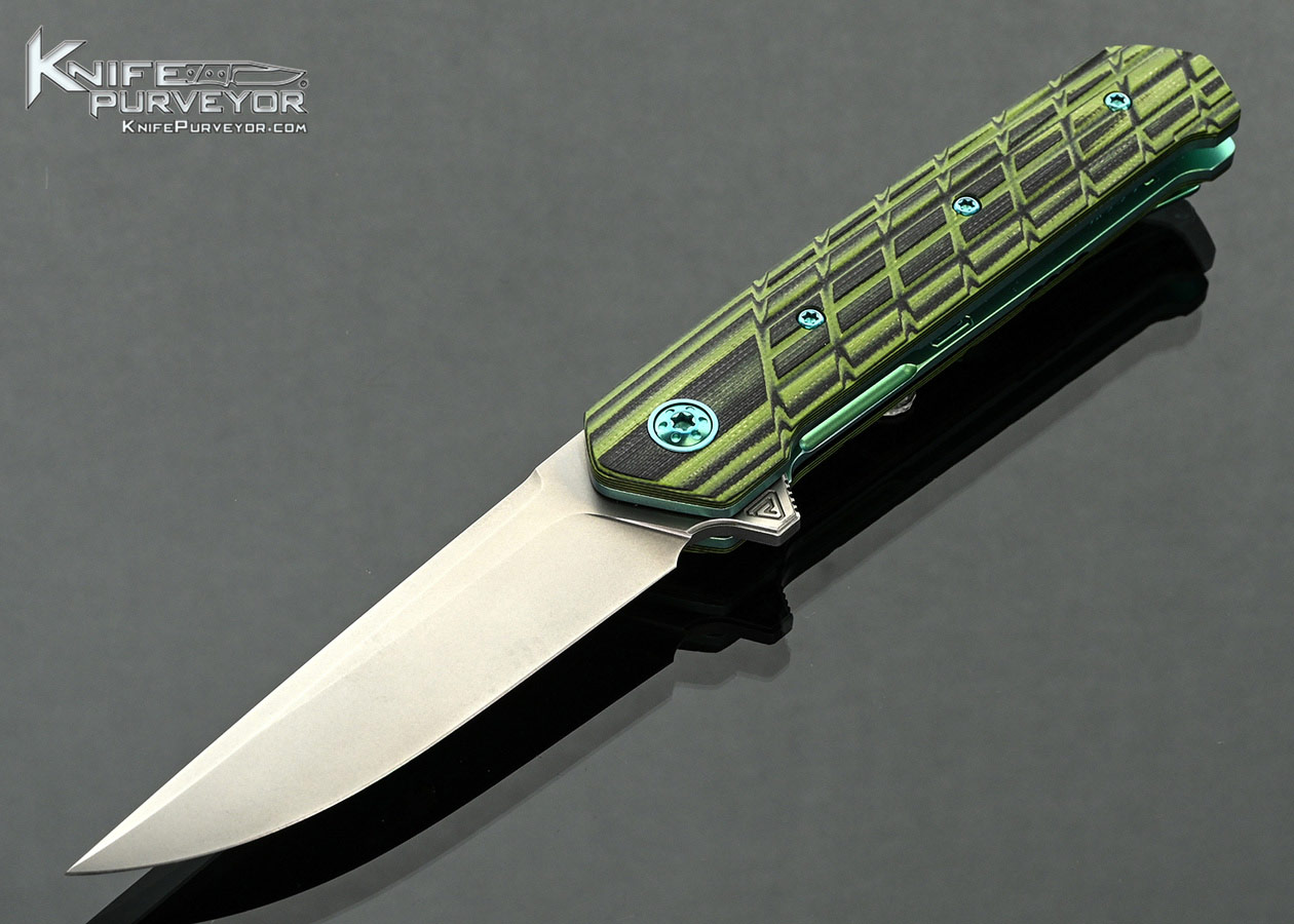 Richard-Rogers-Custom-Knife-AXIOM-Black-and-Green-G-10-Frag-Pattern-Flipper-Linerlock-