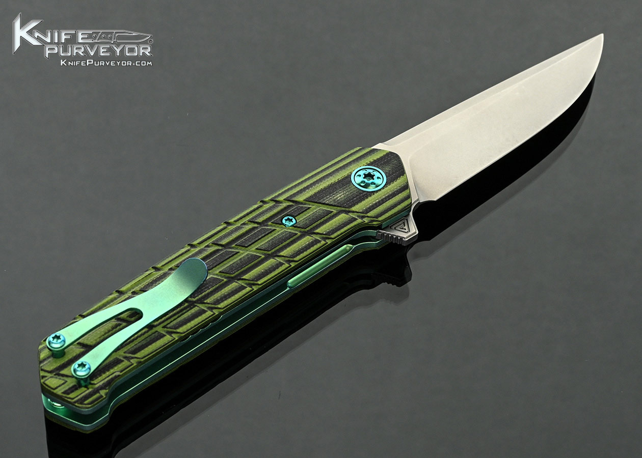 Richard-Rogers-Custom-Knife-AXIOM-Black-and-Green-G-10-Frag-Pattern-Flipper-Linerlock-