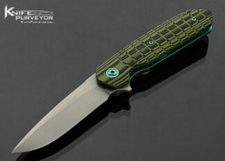 Richard-Rogers-Custom-Knife-Mid-4F-Black-and-Green-G-10-Frag-Pattern-Flipper-Linerlock-