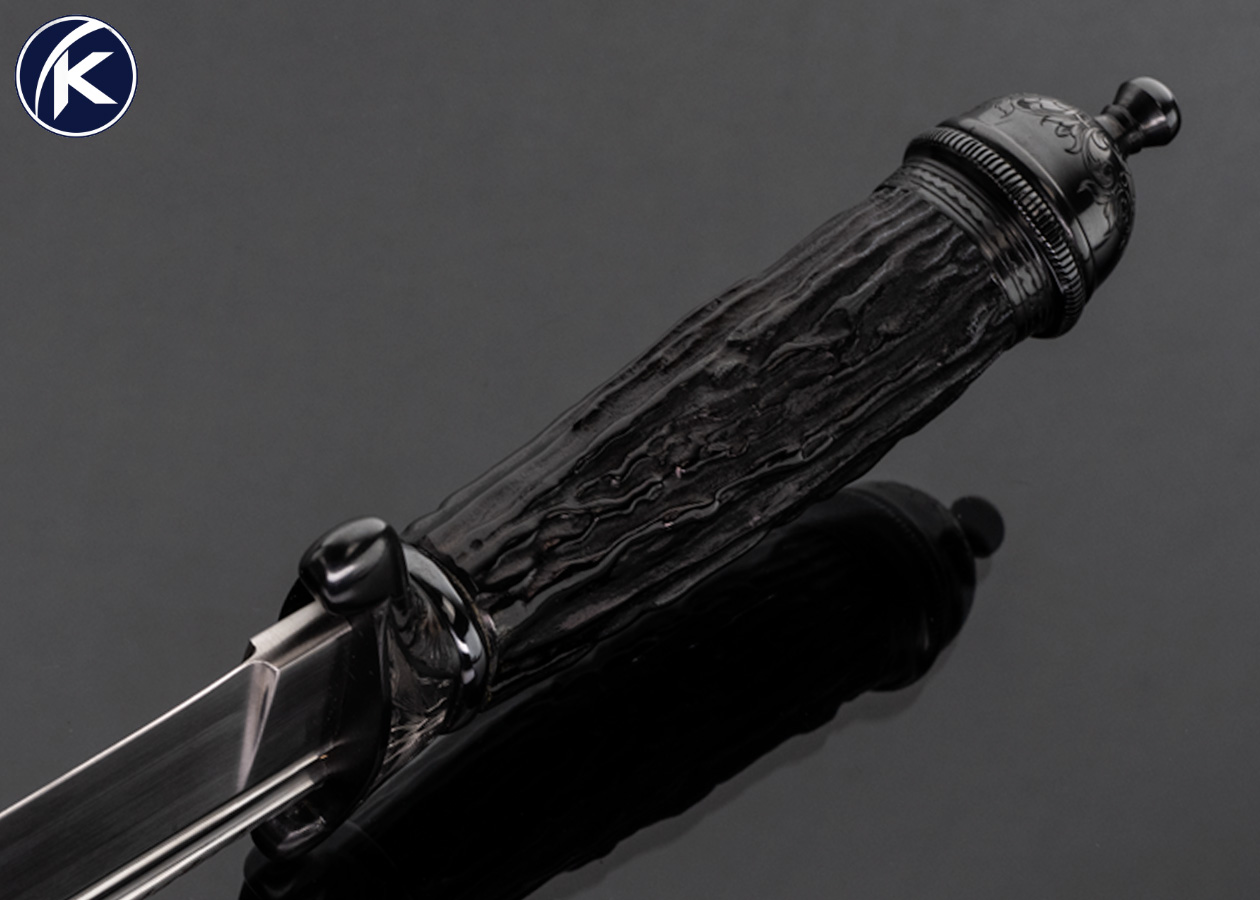 Ron Frazier Custom Knife Blued and Engraved Guard and Pommel by Thierry Duguet and Blackened Stag Bowie - Image 5