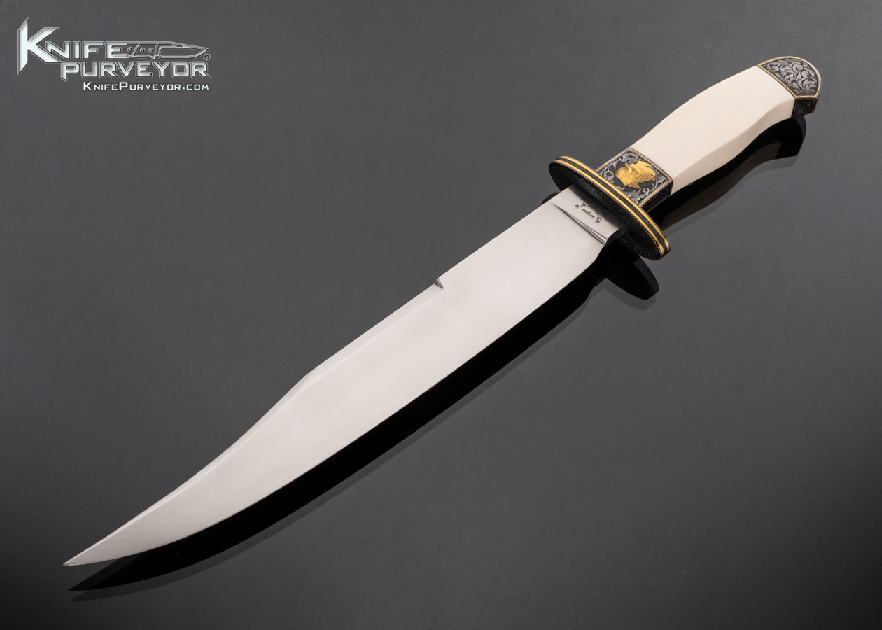 Ron Frazier Custom Knife Engraved with Gold Inlays and Mammoth Bowie 17709