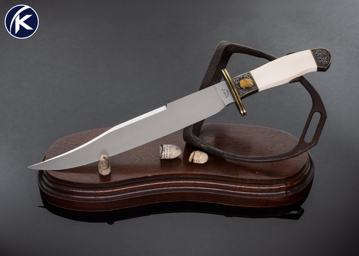 Ron Frazier Custom Knife Engraved with Gold Inlays and Mammoth Bowie 17709