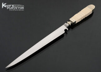Ron Newton Custom Knife Sole Authorship Engraved Nickel Silver with Piqued and Carved Mammoth Bell Bowie with Scabbard 17680