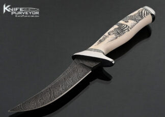Mike Sakmar Custom Knives Damascus and Mammoth Hunter with "Zebras" Scrimshawed by Sandra Brady #9295 17688