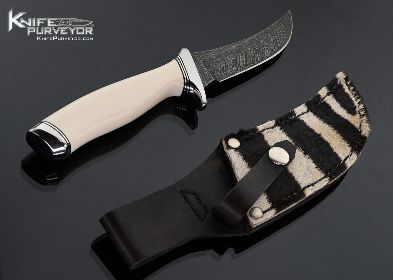 Mike Sakmar Custom Knives Damascus and Mammoth Hunter with "Zebras" Scrimshawed by Sandra Brady #9295 - Image 3