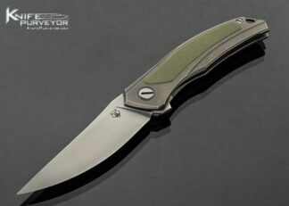 Shirogorov-Knives-Custom-Knife-Quantum-Ursus-NL-Flipper-with-Titanium-and-Green-G10-Inlays-Framelock-