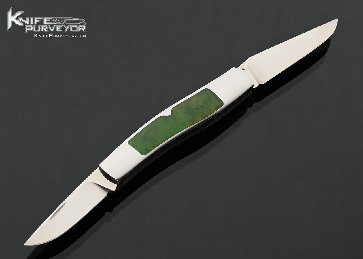 Steve Hoel Custom Knife 2 Blade Green Jade Interframe Slipjoint - Image 3