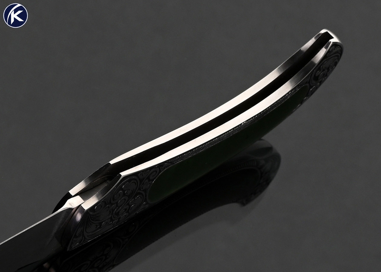 Steve Hoel Custom Knife Jade Interframe Lockback Engraved by Fred Harrington - Image 5