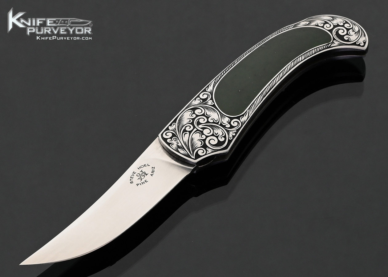 Steve Hoel Custom Knife Jade Interframe Lockback Engraved by Fred Harrington 18026