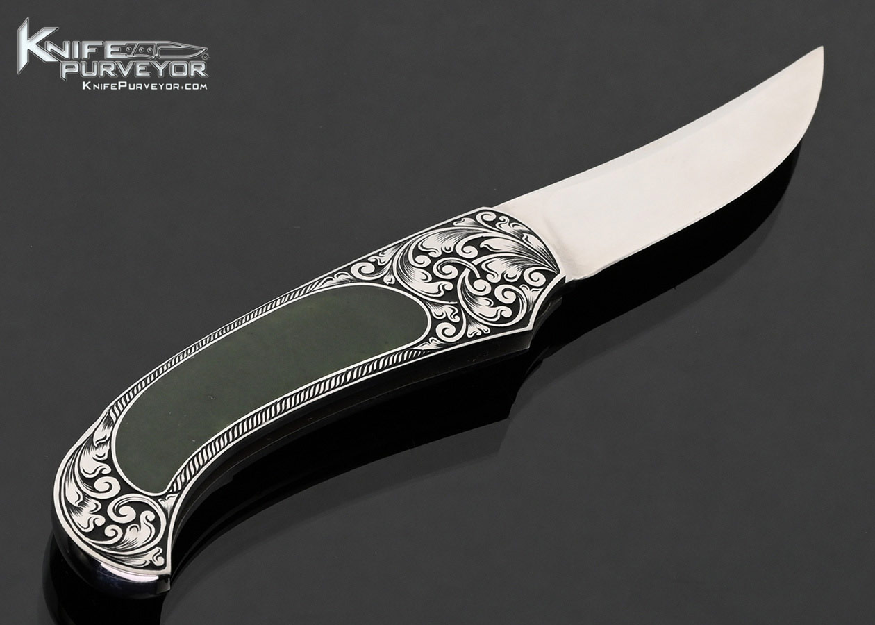 Steve Hoel Custom Knife Jade Interframe Lockback Engraved by Fred Harrington - Image 3