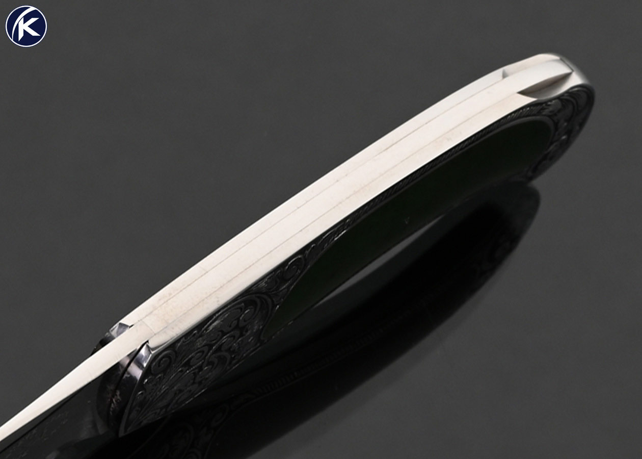 Steve Hoel Custom Knife Jade Interframe Lockback Engraved by Fred Harrington - Image 4
