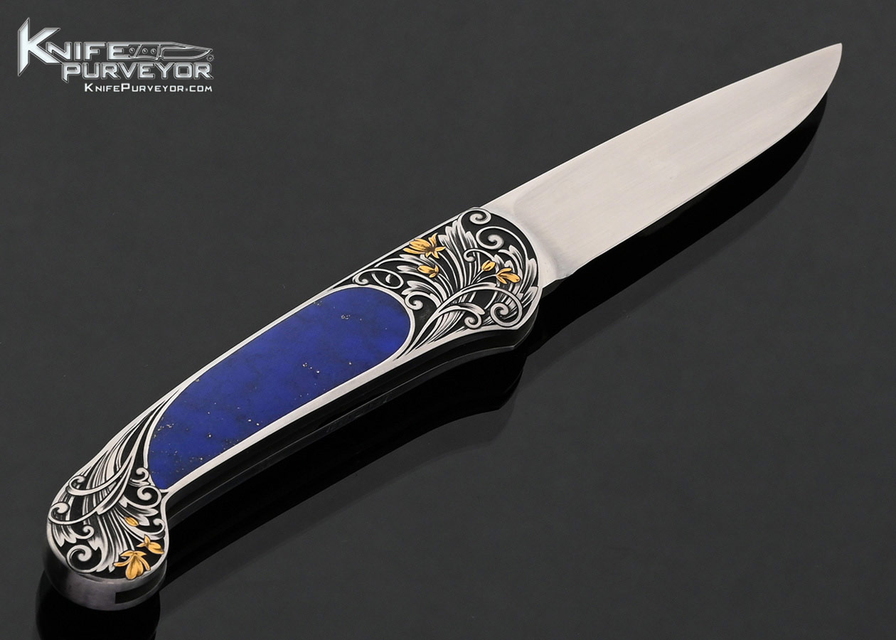 Steve Hoel Custom Knife Lapis Lazuli Interframe Lockback with 24Kt Gold Inlays Engraved by Lisa Tomlin - Image 3