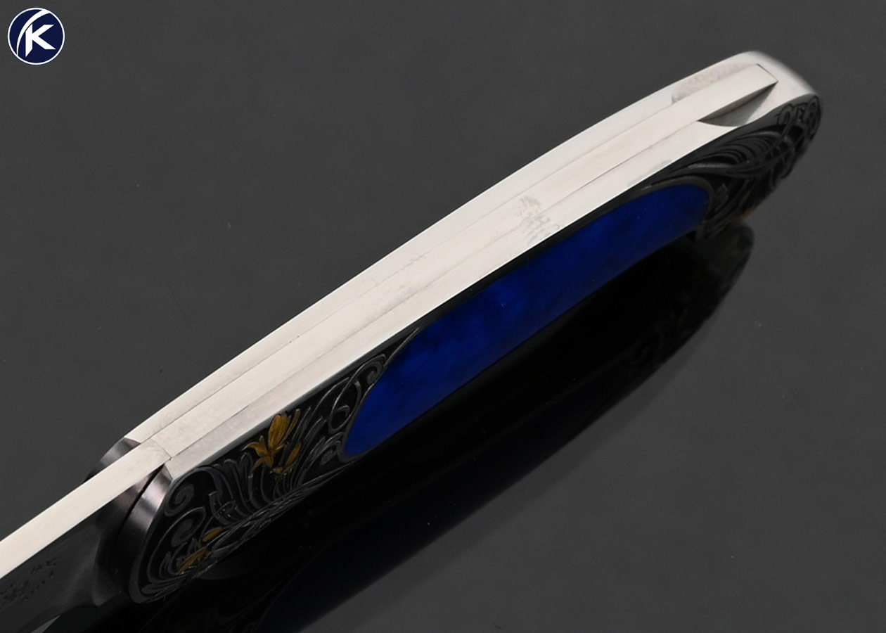 Steve Hoel Custom Knife Lapis Lazuli Interframe Lockback with 24Kt Gold Inlays Engraved by Lisa Tomlin - Image 4