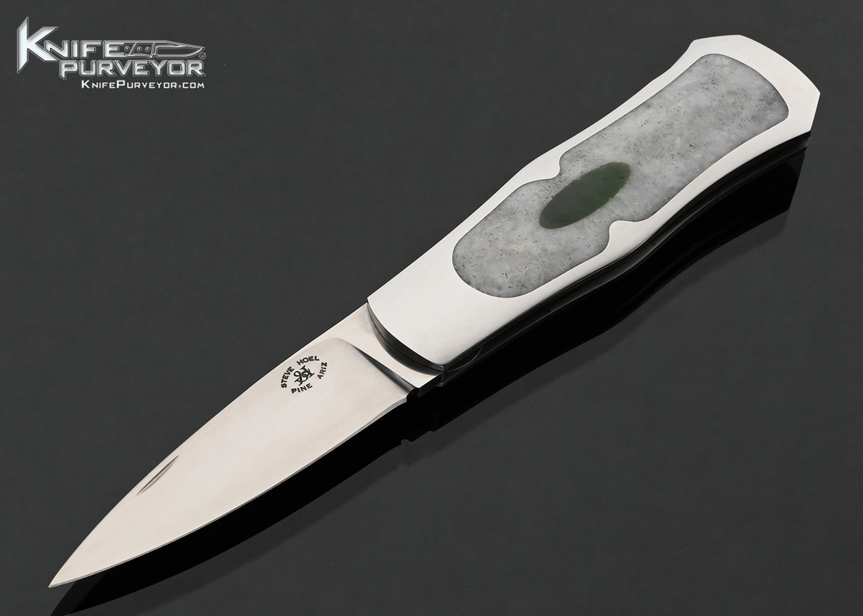 Steve Hoel Custom Knife Burmese Jade Interframe Coke Bottle Lockback Dagger 18050