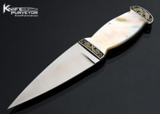 Tim Britton Custom Knife Gold Lip Pearl Fixed Blade Engraved by Waldrop 17664