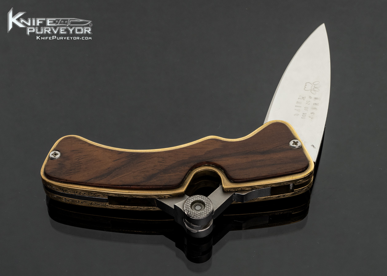 Track Knives Whitefish, Montana Custom Knife Cocobolo and Brass Luger Toggle Lock Circa 1976, Serial No 52 of 100 only Engraved by Simon Lytton - Image 7