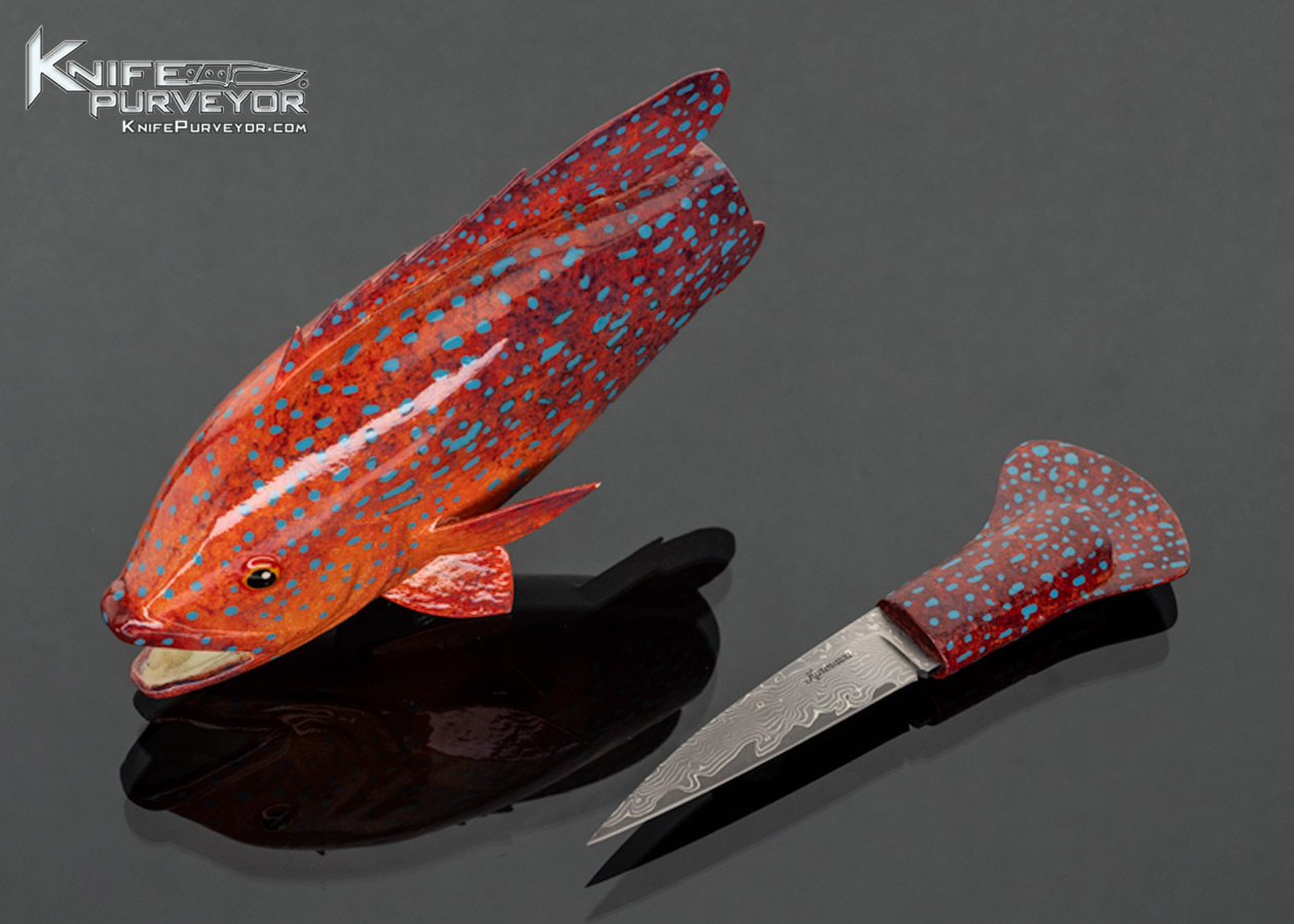 Tsuguo Kurosawa Custom Knife Coral Trout with San Mai Damascus Blade - Image 2