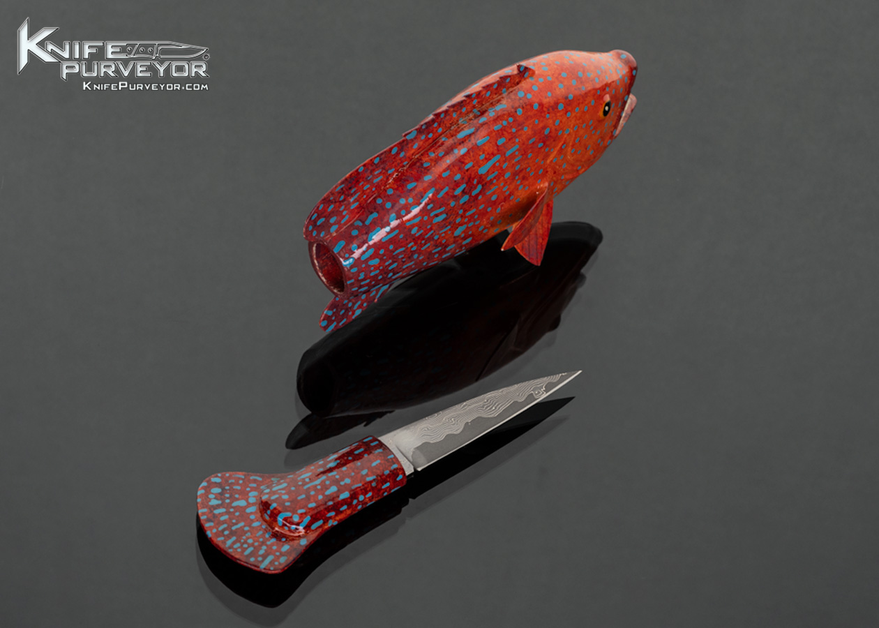 Tsuguo Kurosawa Custom Knife Coral Trout with San Mai Damascus Blade - Image 3