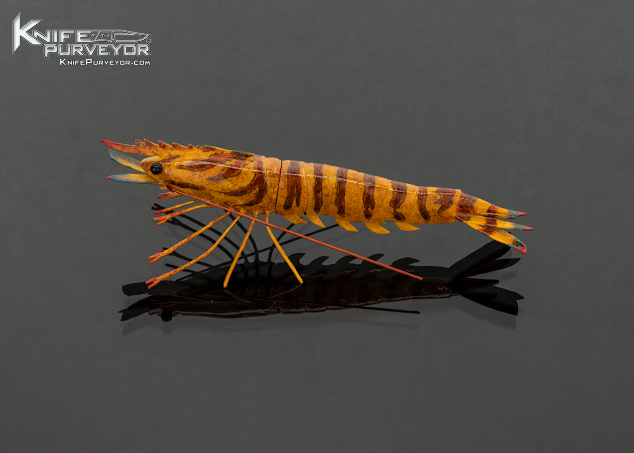 Tsuguo Kurosawa Custom Knife Painted and Lacquered Wood Handle Japanese Kuruma Prawn (Tiger Shrimp) with San Mai Damascus Blade 18087 - Image 2