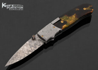 W.D. Pease Custom Knife Amber and Damasteel Damascus Side Lock 18028