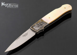 W.D. Pease Custom Knife Mermaids with Gold Inlays Engraved by Julie Warenski with Gold Lip Pearl Lockback #05M43