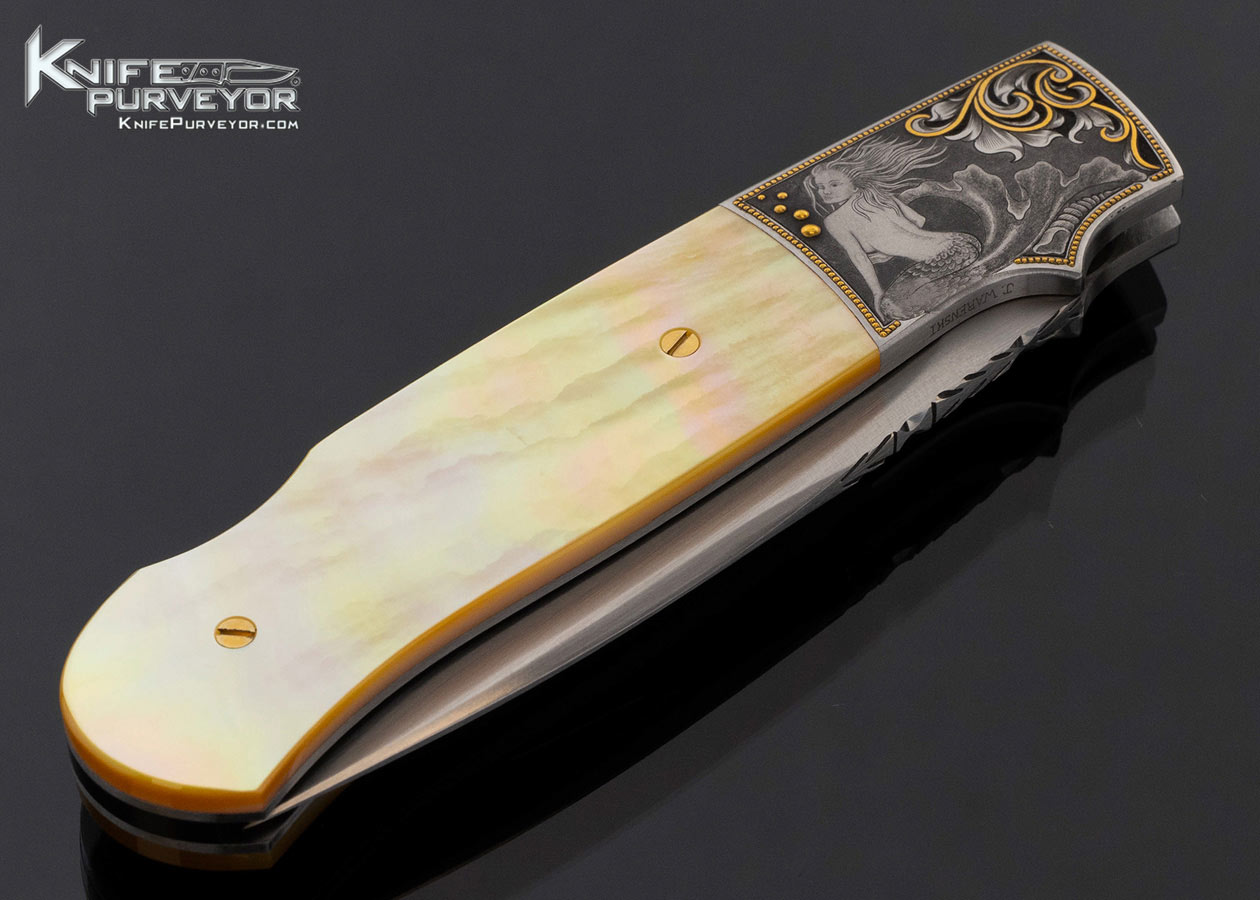 W.D. Pease Custom Knife Mermaids with Gold Inlays Engraved by Julie Warenski with Gold Lip Pearl Lockback #05M43