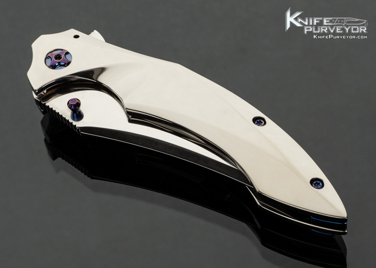 Unknown Maker Custom Knife Full Dress High Mirror Polish with Anodized Titanium Clip Framelock - Image 2