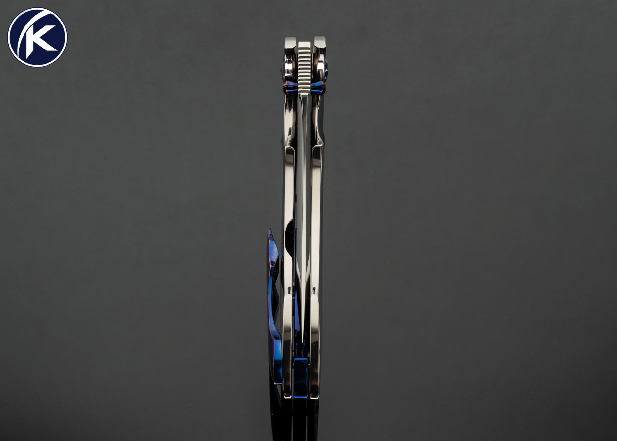 Custom Knife Full Dress High Mirror Polish with Anodized Titanium Clip Framelock 18196