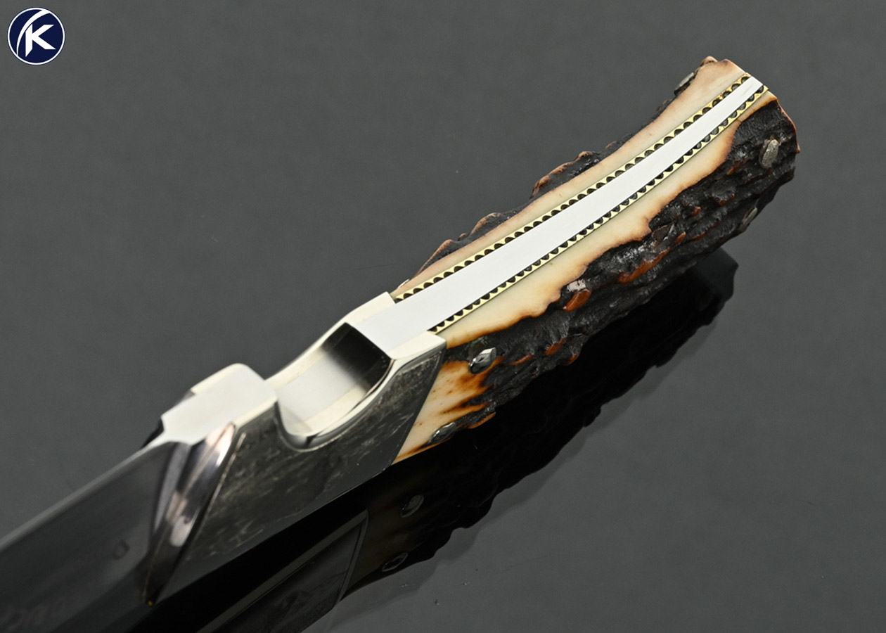 Donald-Hedrick-Custom-Knife-Amber-Stag-Hunter-Engraved-Buffalo-by-J.-Jones-