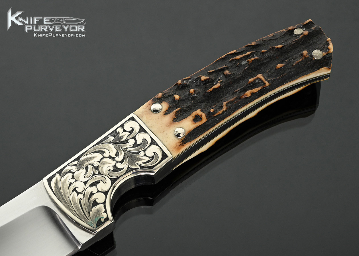 Donald-Hedrick-Custom-Knife-Amber-Stag-Hunter-Engraved-Buffalo-by-J.-Jones-